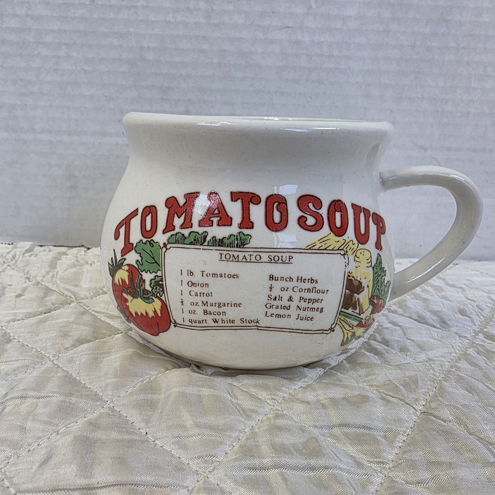DAT'L DO-IT INC. Vintage Tomato Soup Ceramic Pottery Mug Bowl Cup‎ With Recipe